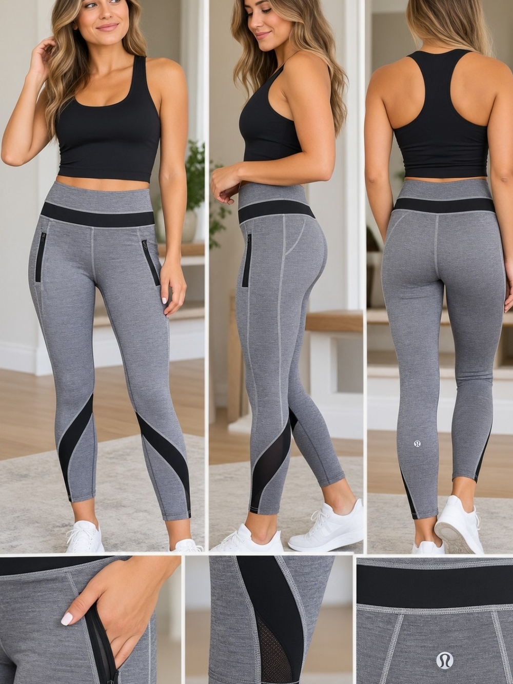 lululemon athletica Grey High-Rise Leggings with Black Panels